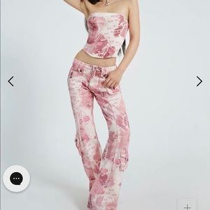 jaded london CHERRY BABYGIRL DENIM CARGO TROUSERS AND Corset